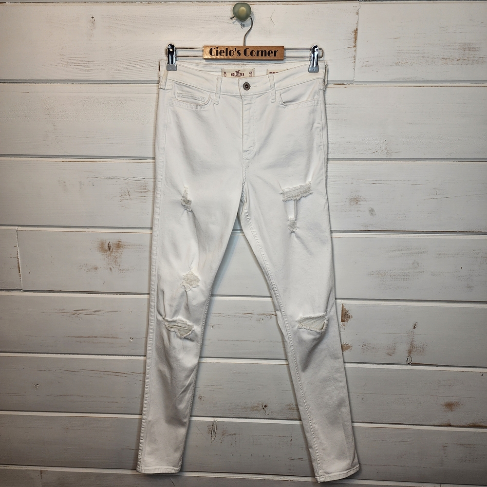 Hollister White High Rise Super Skinny Distressed Jeans W29 L32